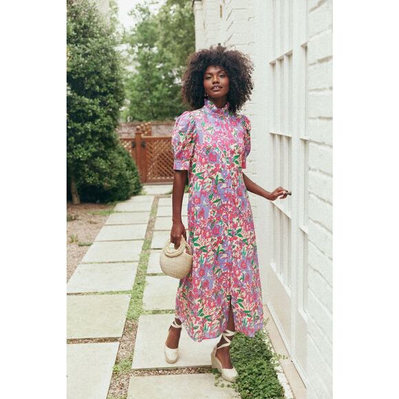 HYACINTH HOUSE Magenta Multi Floral Ruffle Collar Louisa Maxi Dress Size M NWT - Picture 8 of 9